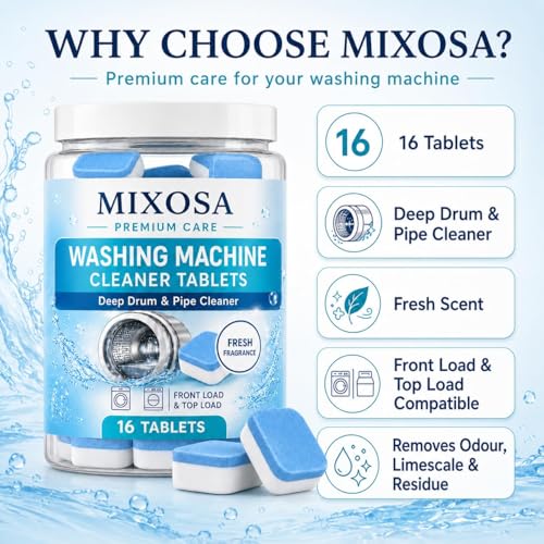 Image of Washing Machine Cleaner Blue Tablets (16 Tablets) | Drum & Pipe Deep Cleaner | Lavender Scent | Removes Odour, Limescale & Residue | For Front Load & Top Load Fully Automatic Washing Machines (Fresh)