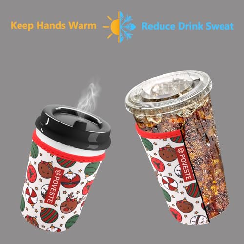 Image of Reusable Neoprene Insulator Sleeve for Iced Coffee & Cold Soda, Coffee Sleeves for Iced & Hot Drinks, Cold Beverage Cooler Compatible with Starbucks, Dunkin (Chrsitmas Party, Medium: 22-24oz)