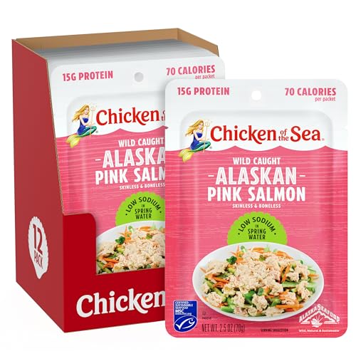Chicken of the Sea Alaskan Pink Salmon, 2.5 oz. Packets (Box of 12), Wild Caught Salmon, Skinless & Boneless, Low Sodium