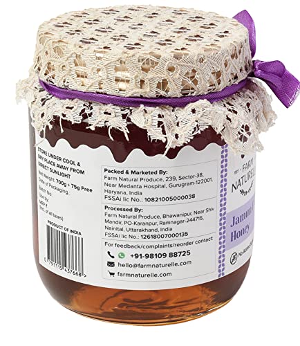 Image of Farm Naturelle Jamun Flower Wild Forest Honey 700g + 75g Extra |100% Pure Honey| Raw & Unfiltered|Unprocessed|Lab Tested Honey In Glass Jar with Extra Spoon