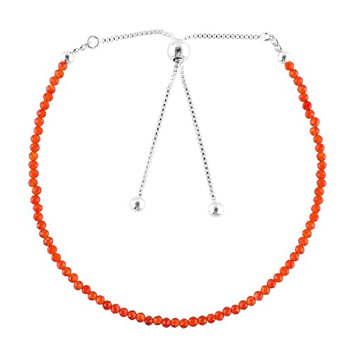 Natural Carnelian Gemstones Bolo Bracelet, Micro-Faceted Beads, Energy Stone, Healing Crystals, Silver Plated, Adjustable Slider, Minimalist, Women