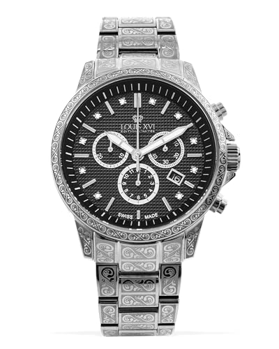 LOUIS XVI Palais Royale - Ø 43 mm - Montre pour homme - Étanche - Avec verre saphir - Or/argent/noir - Cadran noir - Mouvement à quartz suisse, argenté,...