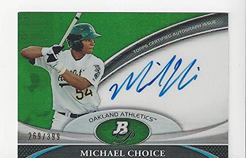 Michael Choice Autographed & Serial Numbered #269/399 Green Parallel Bowman Prospects Collectible Baseball Card - 2011 Bowman Platinum Baseball Card #BPA-MC (Oakland A's) Free Shipping