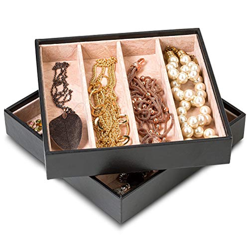 Glenor Co Jewelry Organizer Tray - Set Of 2 - Stackable 8 Slots Jewelry Storage Trays - Display On Dresser Or Drawer - For Necklace & Bracelet - Compatible With Other Glenor Trays - Black #TOP2