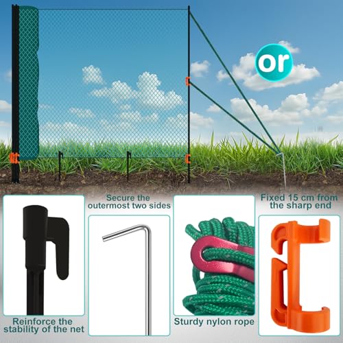 Mobiler Hühnerzaun, 15m 20m 30m 50mx 90cm Begrenzungszaun Geflügelzaun mit Engmaschiges Netz Barrier Fence Plug-In Fence Katzenzaun Gartenzaun für Hof Camping Haus, Grün (15M)
