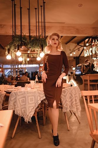 Image of AISIZE Women's Retro 3 /4 Sleeve Ruched Elegant Business Pencil Sheath Dress