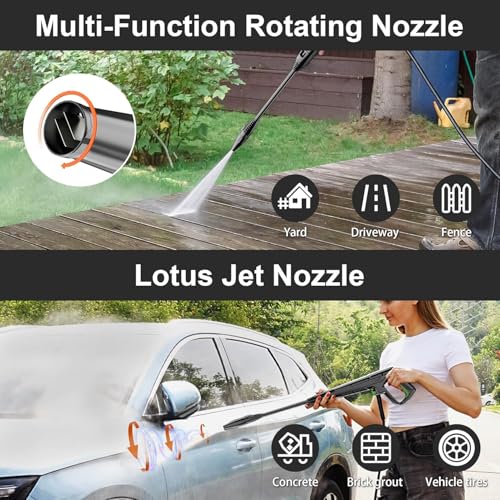 Adjustable Pressure Washers 100-200bar & 280-500l/h, Coverage:20-60㎡/h, with Touch Screen 8 Level, 500ml Foam Cannon and Adjustable Nozzles, Power Washer for Cars/Fences/Driveways/Home - Image 7
