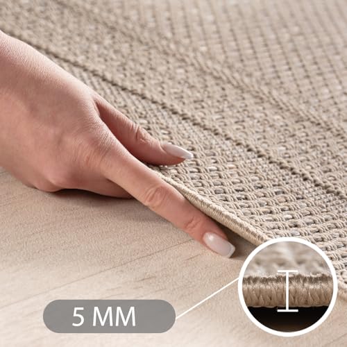 Tapis extérieur rond 80 cm SIMPEX beige uni avec bordure balcon