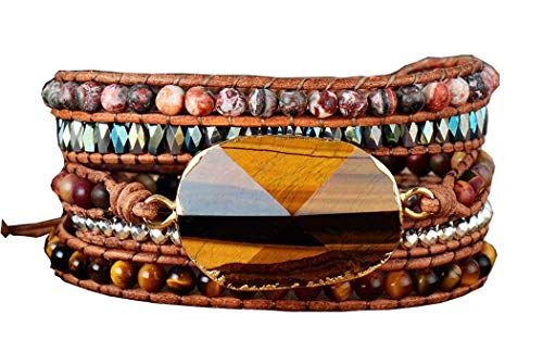 Image of Boho Wrap Bracelet for Women, Handmade Natural Imperial Jasper Multi-Layer Stone Beaded Bracelet, Bohemian Healing Crystal Stone Jewelry Gifts