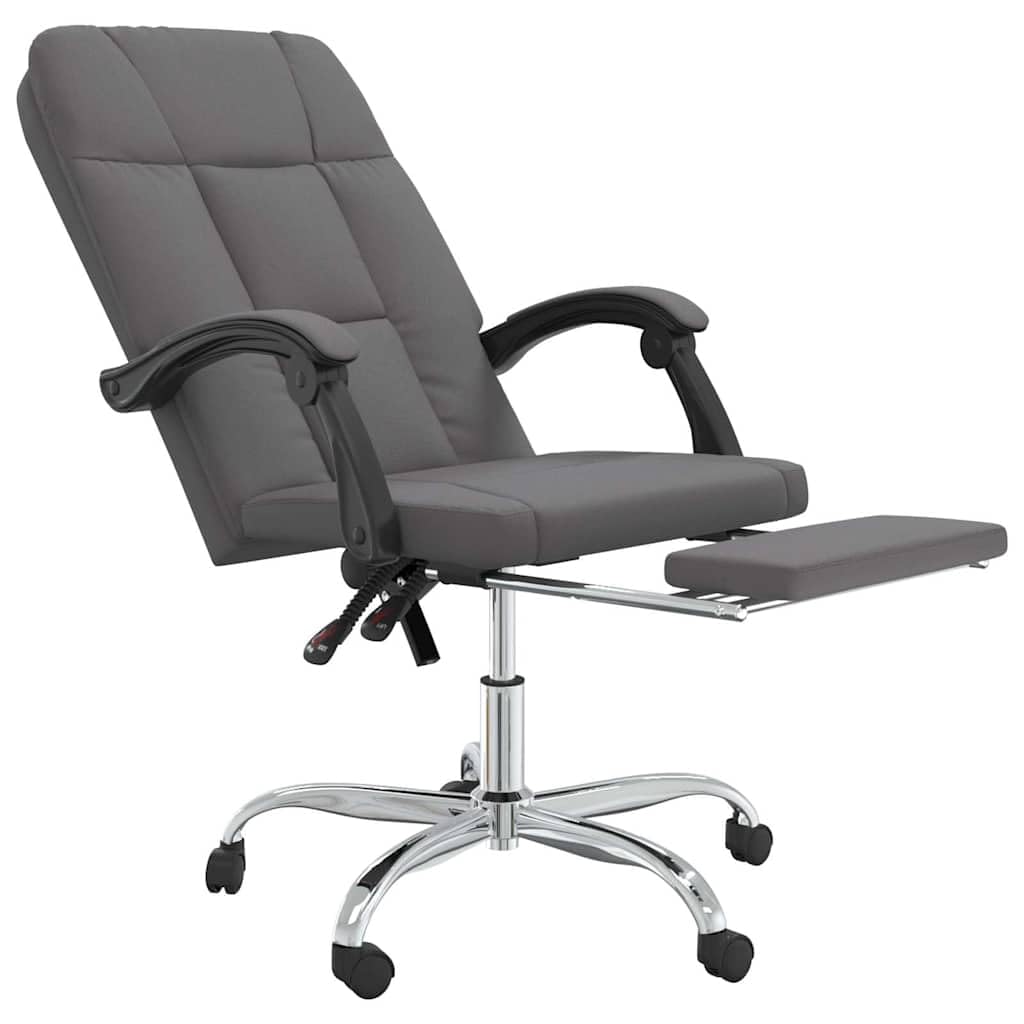 Chaise de bureau avec fonction allongée et dossier réglable, en cuir synthétique gris, ergonomique, résistante, avec accoudoir et appui-tête pivotant, pour le bureau à domicile et le gaming