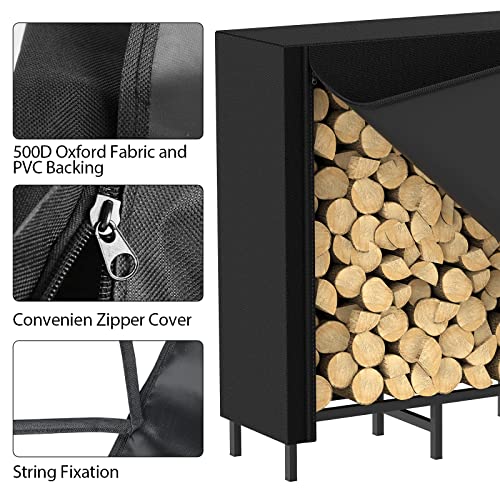 Kaminholzregal Außen mit Abdeckung 164, 2×25, 5×80 cm- Brennholzregal für Innen & Außen, Feuerholzständer für Kaminholz, Verstellbares Metall Holzregal mit Wasserdichter Oxford- Abdeckung- Schwarz-7