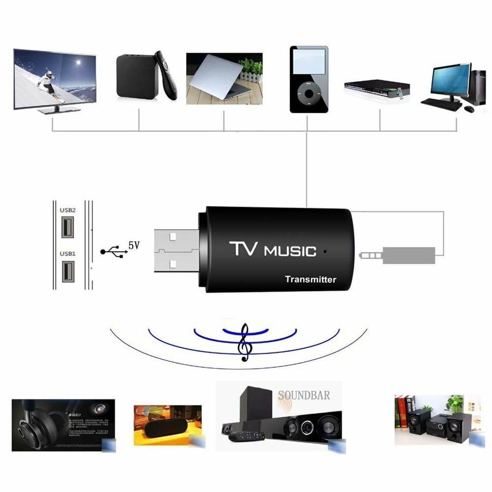 3.5mm USB Bluetooth Stereo Audio Transmitter Music Dongle Adapter for TV PC