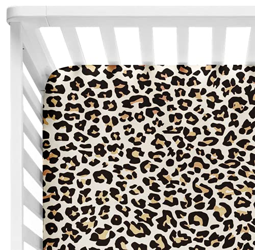 Posh Peanut Fitted Crib Sheet, Soft Viscose from Bamboo Fabric, Standard Crib and Toddler Mattresses 52  by 28  (Lana Leopard Tan)