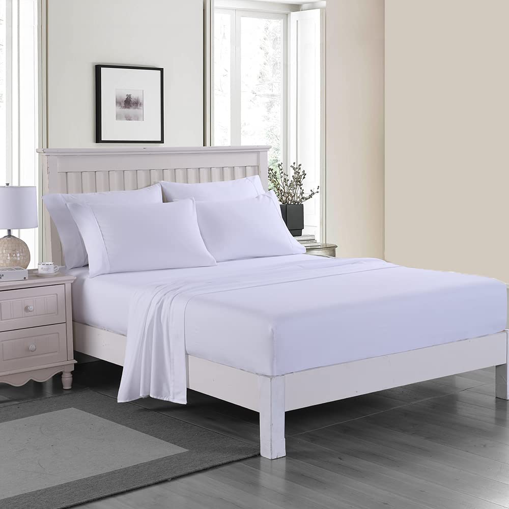 Fitted Bed Sheet 100% Egyptian Cotton 200 Thread Count Luxury Hotel Quality Fitted Sheet (King, White)