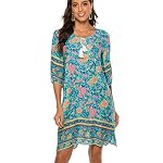 Halife-Womens-Vintage-Ethnic-Style-Printed-Tassel-Tie-Neck-Loose-Fit-Bohemian-Tunic-Dress