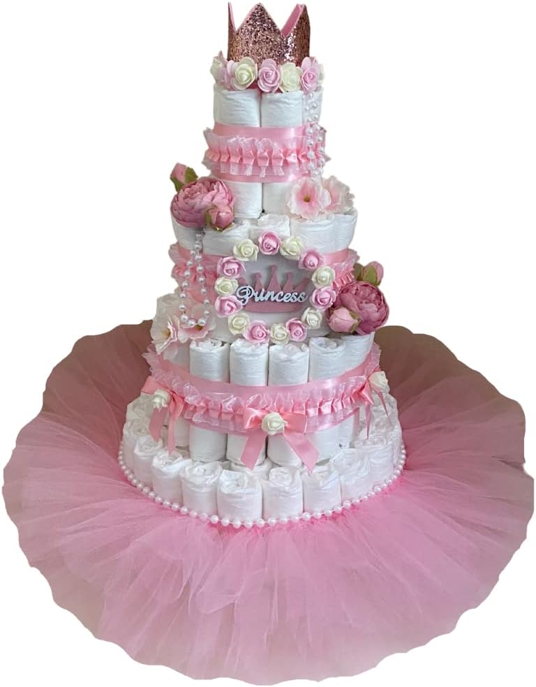 Princess Diaper Cake, 4 Tiers Diaper Cake for a Newborn Girl 12 0