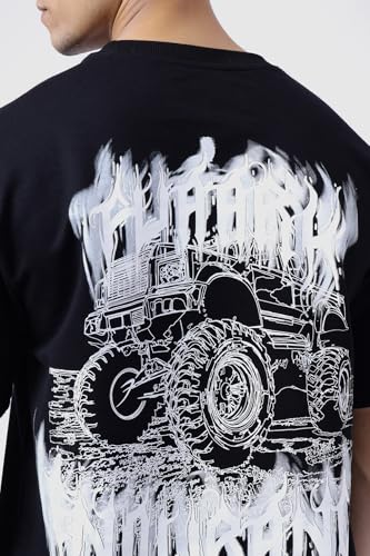 Image of FUAARK Mens Monster Truck Half Sleeve Cotton Oversized Fit Printed Gym Workout & Casual T-Shirt