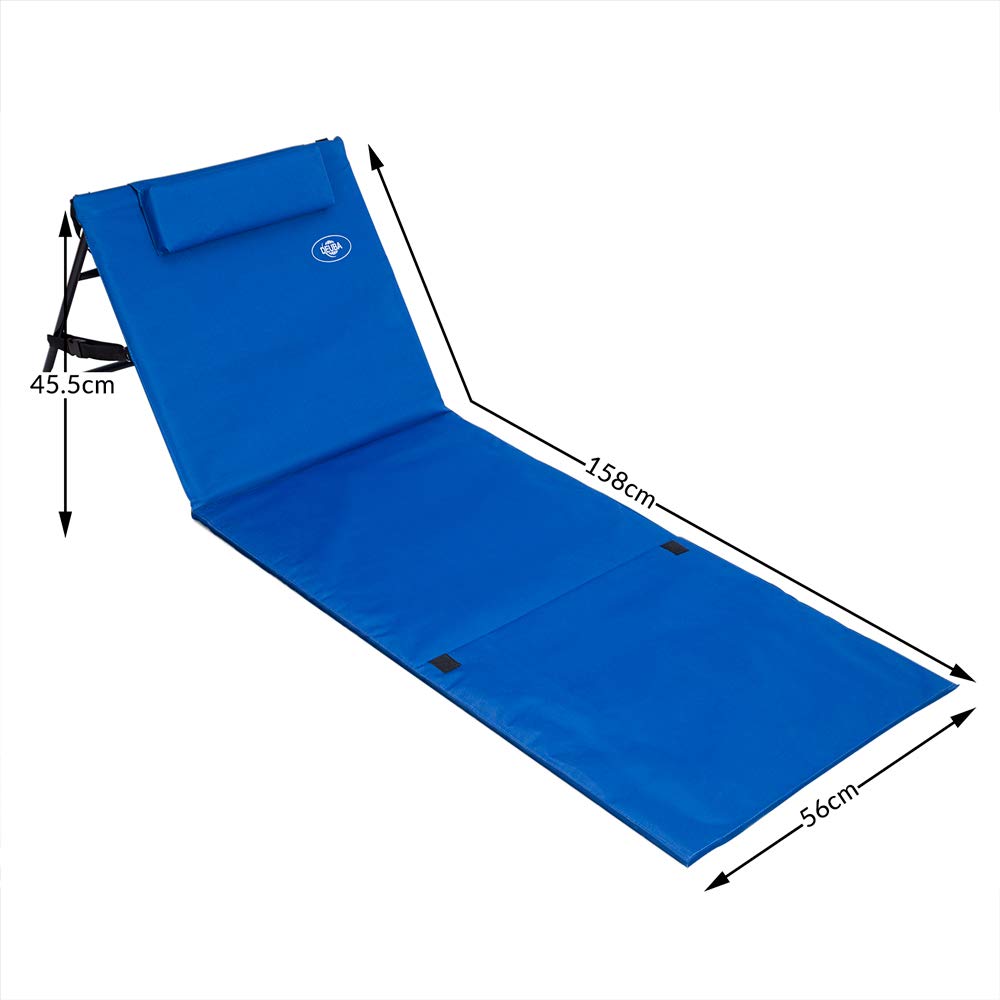Deuba 2X Esterillas de Playa Plegable Azul 158x56cm Respaldo Ajustable Correa de Transporte y Bolsillo Incl.