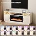 Kucreiheat Fireplace TV Stand for 65-80 inch TV, Large Entertainment Center with Fireplace,Power Outlet & LED Lights,High Gloss Living Room Storage Cabinet, White, 70''(High)