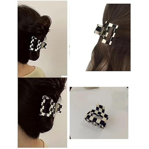 Miniatura 2 de Pinzas para el cabello a cuadros, 2 pinzas de pelo vintage a cuadros, pinzas de garra fuertes, pasadores para cabello grueso y fino, pinzas