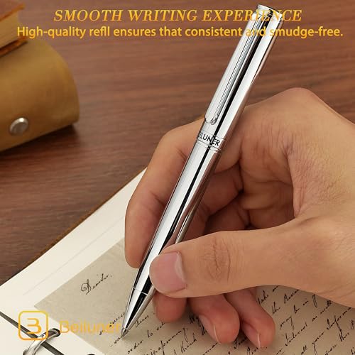 Image of BEILUNER Silver Gel Pen - Luxury Featuring Bright Chrome Finishes, Black Ink Refill, Best Pen Gift Set for Men & Women, Business Signature, Executive, Office Retractable,Nice Fancy Designer Pens