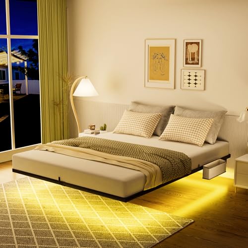 okwish Schwebebett 140x200 cm Metallbett mit LED & USB Typ-C, beleuchtetem Jugendbett Funktionsbett mit Aufladung, Doppelbett Bettgestell mit Lattenrost aus Metall, schwarz okwish Schwebebett 140x200 cm Metallbett mit LED & USB Typ-C, beleuchtetem Jugendbett Funktionsbett mit Aufladung, Doppelbett Bettgestell mit Lattenrost aus Metall, schwarz