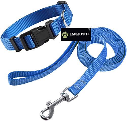 Image of Dog Collar and Leash Set, Adjustable Nylon Collar with Leash for Small Medium and Large Dogs, Quick Release and Breathable Collar for Puppies (Small, Blue)