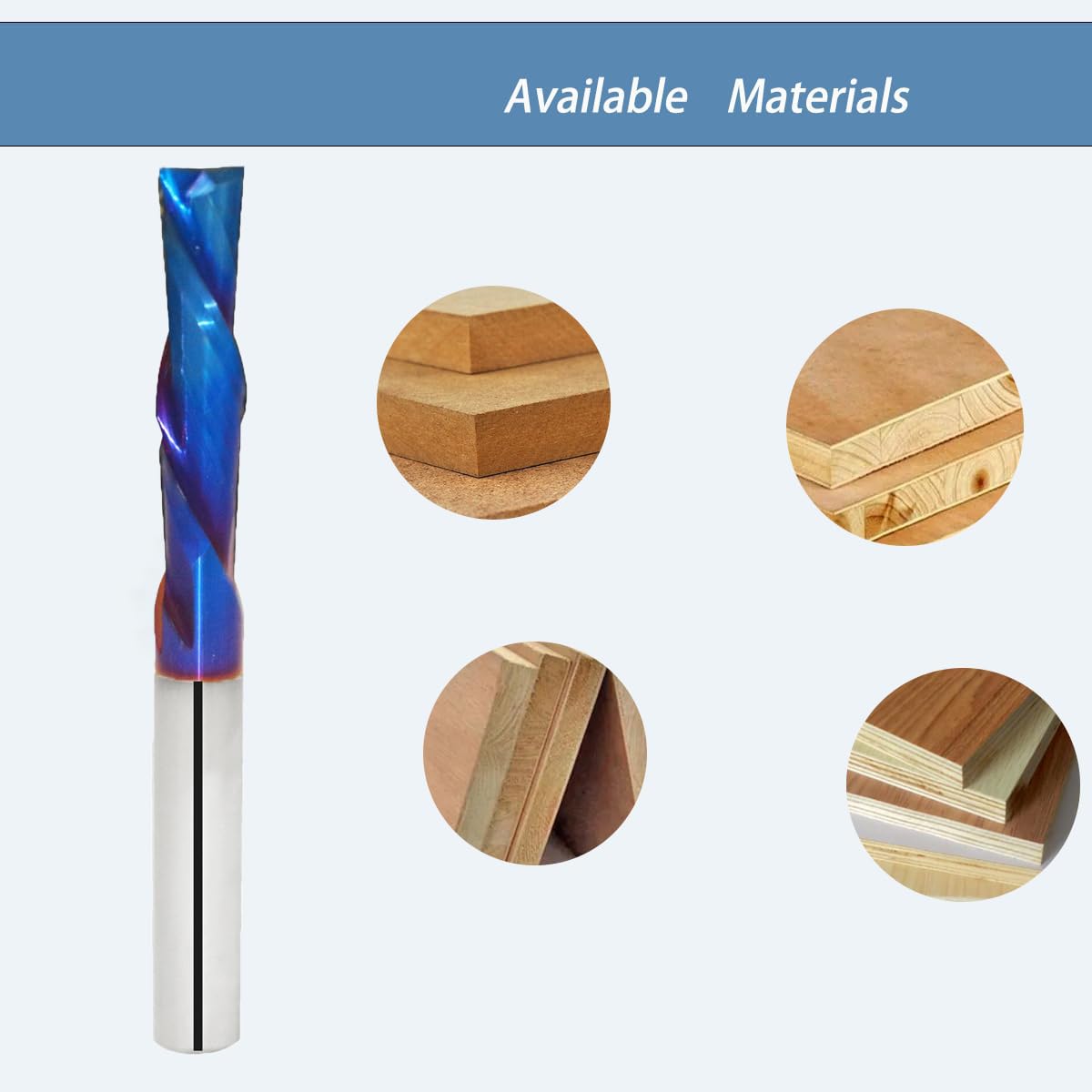 2PCS CNC 2 Flute Plunge Router Bits Solid Carbide Nano Blue Coated Downcut End Mill 1/4 inch Shank 1/4 inch Dia 1Inch CL 2-1/2Overall Length for Wood Cutting, Carving, Edge Trimming D2130BC