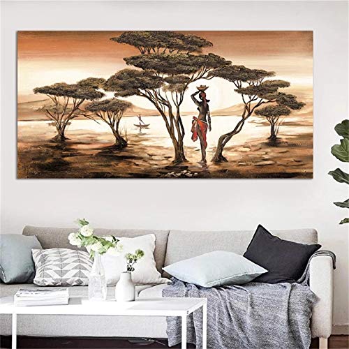 Affiche art africain paysage femme KEBIA impression sur toile premium 90x180cm sans cadre