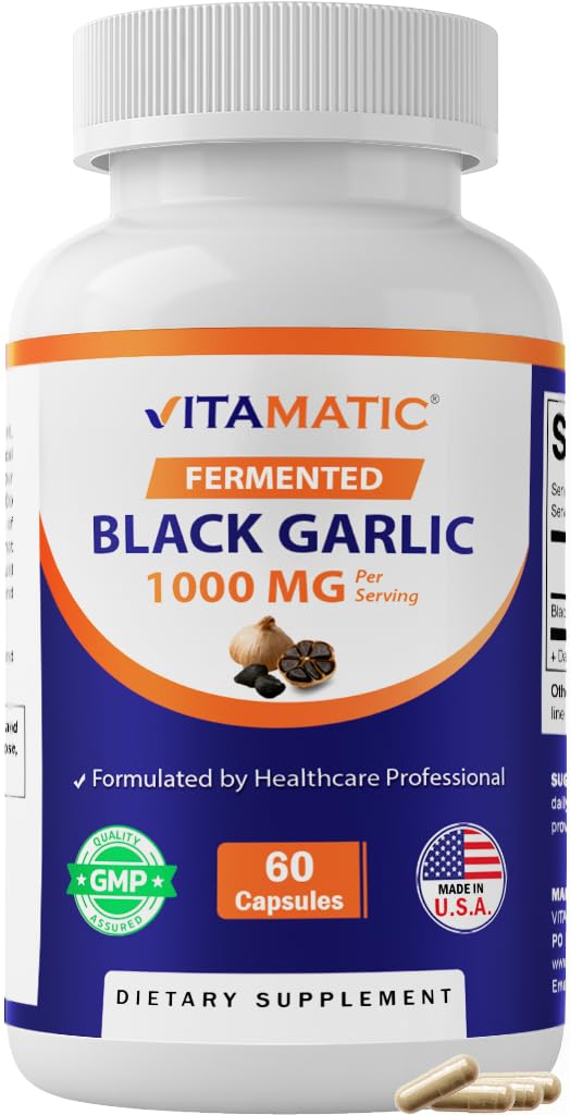 Vitamatic Fermented Black Garlic Extract 1000 mg, 60 Capsules 60 Count (Pack of 1)