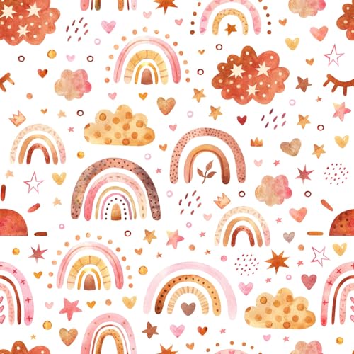 Image of GRASKY Rainbow Wallpaper Peel and Stick Wall Stickers Cute Colorful Clouds, Love, Stars Rainbow Contact Paper Nursery Wallpaper Vinyl Wall Mural for Home Decor 17.7" x 118.1"