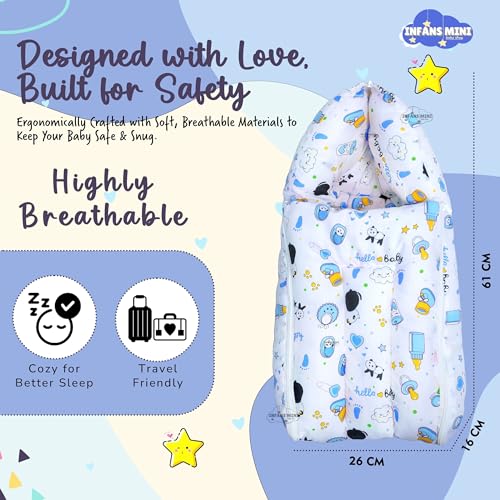 Image of Baby Bedding Set Combo for New Born - Baby Sleeping Bag, Baby Feeding Pillow Ideal for 0 to 6 Months Babies (Panda Blue)