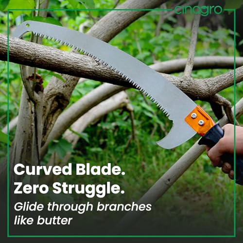 Image of Cinagro Pruning Saw with Curved Blades, Comfortable Grip Handle, Triple-Cut Razor Teeth, Heavy Duty with Pole Fixing Slot, Hand Saw, Professional Pruning Saw with Hook, Rust Resistance, Tree Cutter