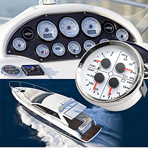 Artilaura 0-190Ohm Marine Fuel Gauge Oil Pressure Gauge Water Temp Voltage 4In1 Multifunctional Gauge 85Mm For Cars Auto Truck Yachts Boat #TOP4