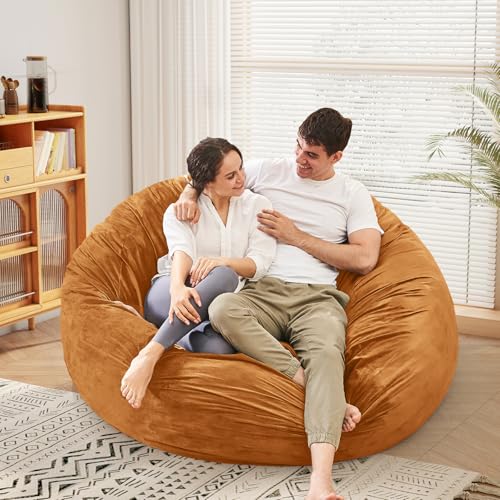 Bean Bag Chairs for Adults - Giant Bean Bag Chair Convertible Bean Bag Bed - Beanbag Chair with Micro Fiber Cover/Furniture Foam Filler - Floor Couch Sofa in Bedroom Dorm Room - Full Golden Brown