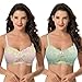 Curve Muse aux Femmes Grande Taille Minimiseur sans Fil Soutien-Gorge sans Doublure avec Garniture en Dentelle - Paquet de 2-Rose Clair, Vert Clair-105B