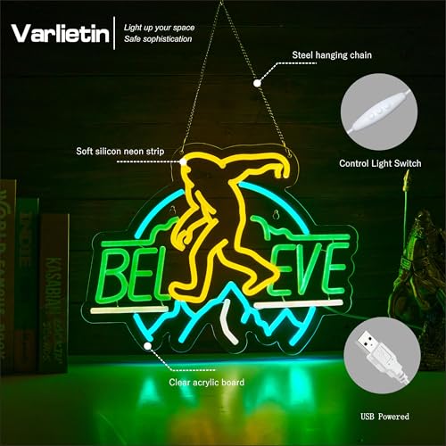 Image of Sasquatch Believe Neon Sign for Wall Decor, Bigfoot Neon Signs LED Lights for Kids Room Decor Bar Game Room Man Cave Gift, USB Powered