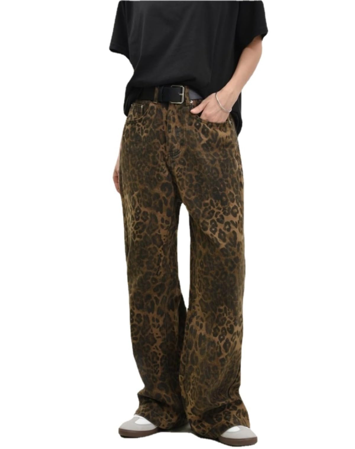 Hesaco Y2K Leopard Jeans for Women and Men - Baggy Unisex Cheetah Print Straight Leg Denim with Pockets, Casual Streetwear S Leopard