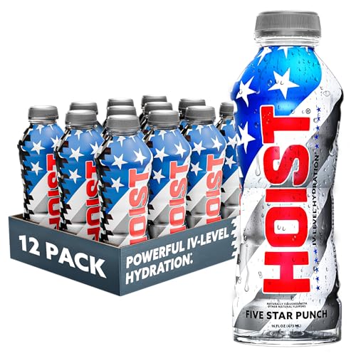 HOIST Premium Military Hydration Electrolyte Drink, Powerful IV-Level Hydration, Clinically Proven Dye Free Performance Drink, Five Star Punch, 16 Fl Oz (Pack of 12)