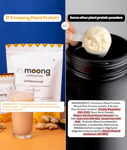 Image of It's Moong Mung Bean & Brown Rice Isolate Plant Protein Powder for Men & Women| 24gms per serve 4.7gms BCAA| Unflavoured| 500 gms |Sprouted Plant based protein| All essential Amino Acids|Plant Protein