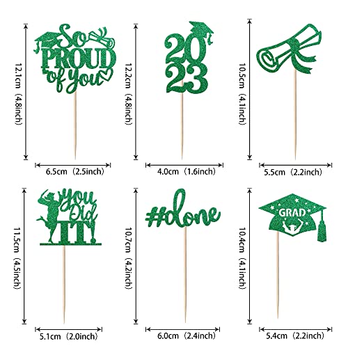 24 Pack Green 2023 Graduation Cupcake Toppers Glitter Class Of 2023 You Did It Done Diploma Grad Cap Cupcake Picks You Did It Cake Decorations For 2023 Graduation Theme Party Decorations Supplies #TOP1