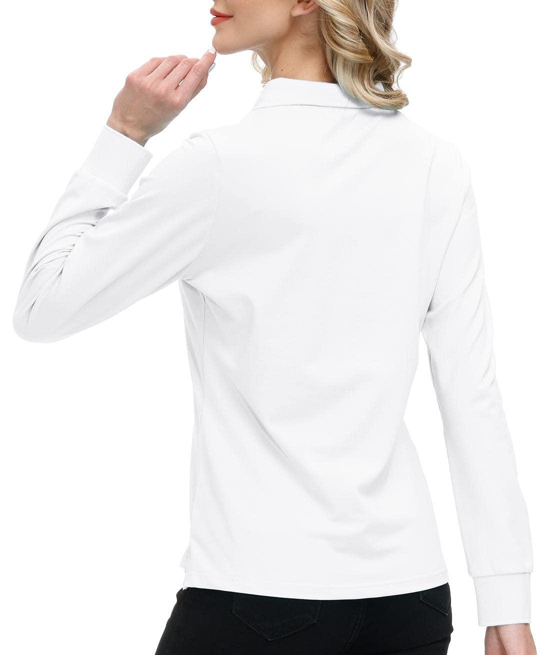 Mujer Polo de Manga Larga Algodón Camiseta de Golf Trabajo con Cremallera