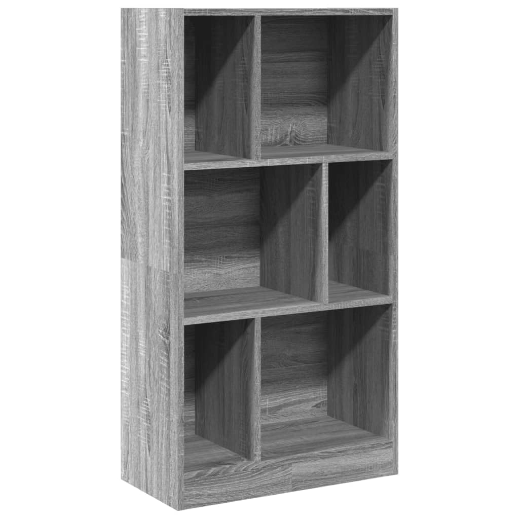 Estantería gris Sonoma 57 × 28,5 × 107,5 cm, material de madera, 6 estantes, 90 kg, estrecha para salón, oficina, dormitorio