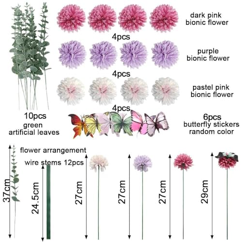 Image of Green Pink Purple Balloon Arch Double Stuffed Pink Yellow Sand White Balloon Garland with Bionic Flower Leaf Butterfly Stickers for Spring Birthday Garden Wildflower Baby Shower Easter Party Decor
