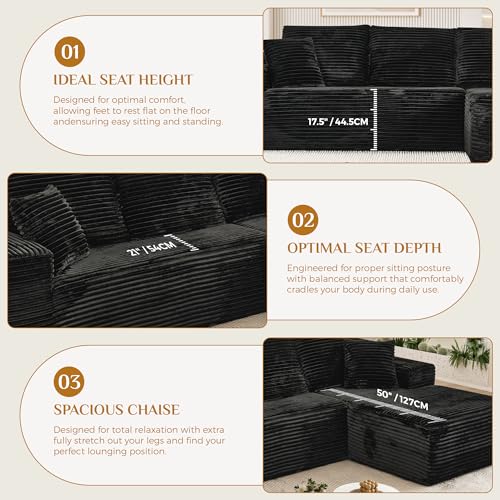 Image of 108 inch Boneless Cloud Sectional Couches for Living Room, Fluffy Comfy L Shaped Deep Seat Memory Foam Boneless Couch, Modular Sectional Sofas with Right Facing Chaise, Black