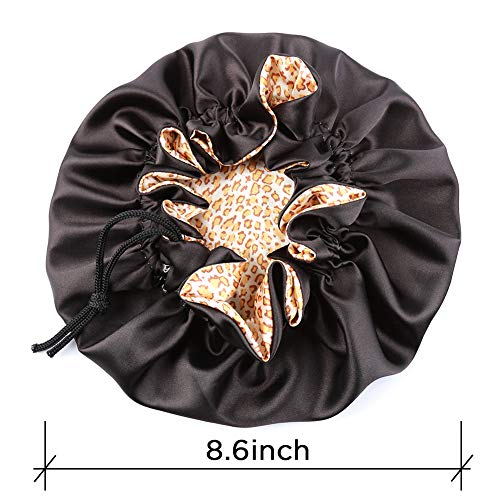 Image of Extra Large Adjustable Double Layer Satin Hair Bonnets with Drawstring for Women Night Sleeping Long Silky Satin