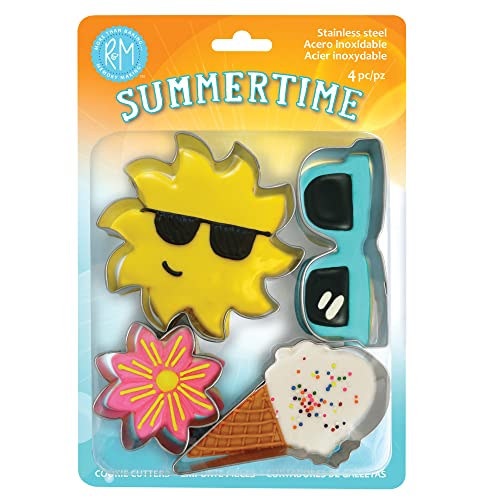 R&M International 5106 Summer Time Cookie Cutters, Ice Cream Cone, Sunshine, Sunglasses, Flower, 4-Piece Set,Silver #TOP12