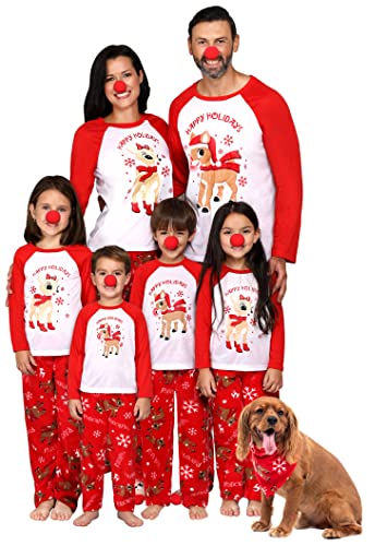 Prestigez Rudolph The Red-Nosed Reindeer Matching Family 3-Piece Pajama Sets Red Nose Included, Toddler, Size 4T