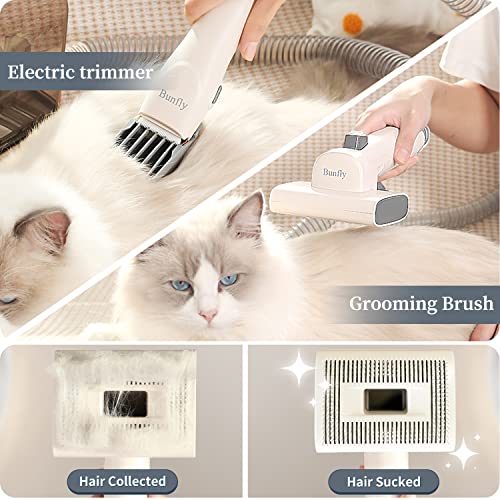 Bunfly Pet Clipper Grooming Kit and Vacuum Picks Up 99% Pet Hair, 6 Proven Grooming Tools, 2.5L Large Capacity Pet Hair Collection Box-Silver