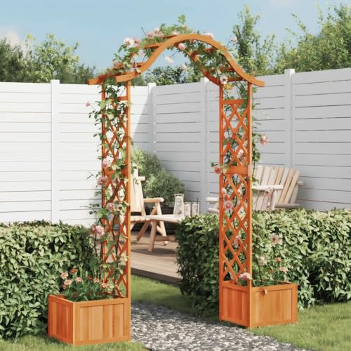 Penau Wooden Garden Pergola Arch Integrated Planters, Solid